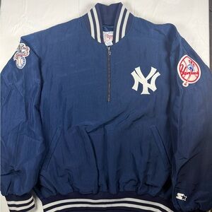 80s vintage Yankees Starter half zip pull over jacket Size Large Flaws last pic